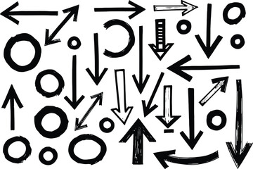Fototapeta premium Collection of various black arrows and circular shapes on white background