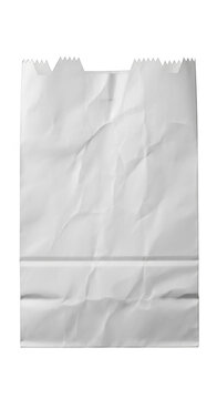A crumpled white paper bag with a creased bottom isolated on transparent background