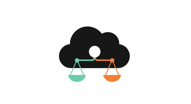 Cloud with balance scales icon symbol.