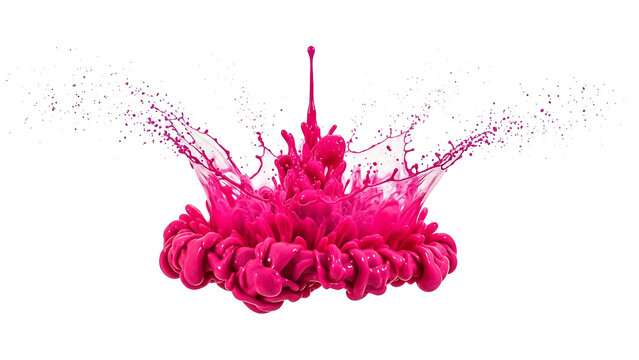 Vibrant pink ink exploding in water creating abstract shapes and patterns on a white background.