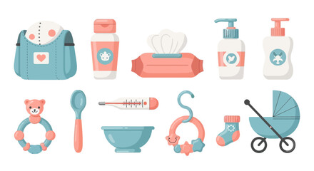 Baby Care Essentials Collection Featuring Various Infant Objects