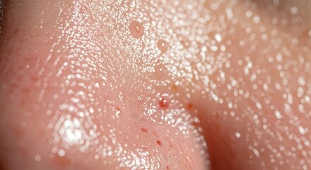 Fototapeta premium Close-up of human skin with sweat droplets and texture.