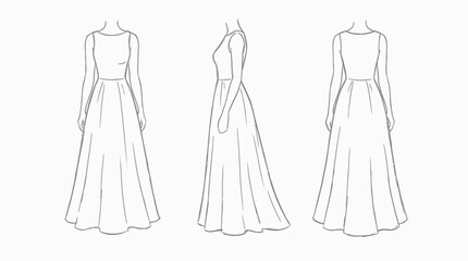 Elegant Vector Line Art of a Wedding Dress