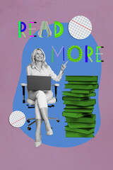 Pop image sketch 3d collage poster of happy girl guy stand book stack library education bookworm...