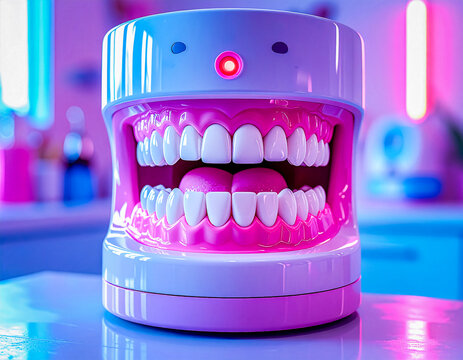 Appareil dentaire, machine a sourire, bouche ouverte amusante
