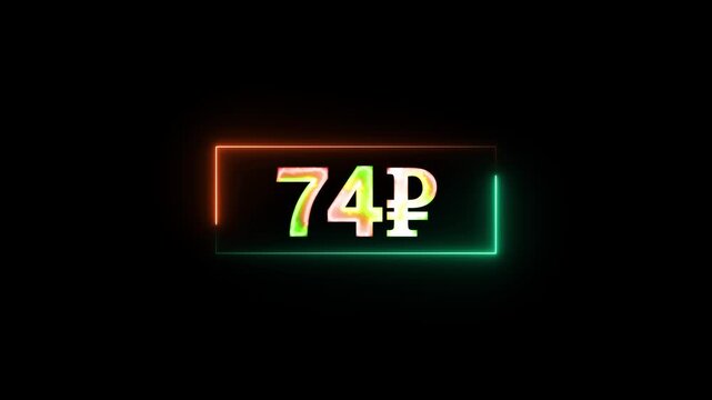 Neon-lit Russian Ruble count from 0 to 800 &ndash; glowing currency animation on black background.