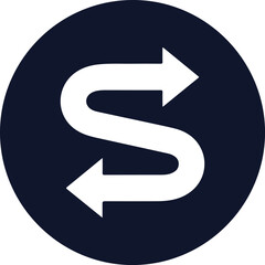 Fototapeta premium Dark blue circular icon with intertwined S-shaped arrows indicating exchange or flow