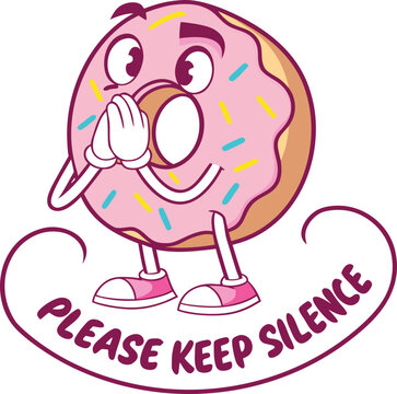 Cute Pink Donut Cartoon Please Keep Silence