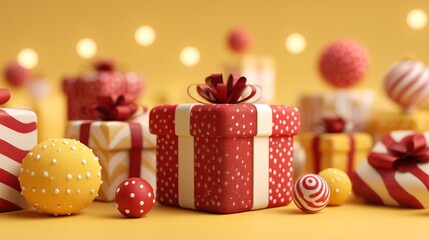 Obraz premium Festive 3D Rendering of Gift Box with Colorful Ornaments and Cheerful Lighting