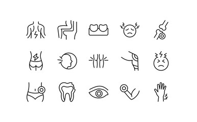 Naklejka premium Human Pain body parts vector line icon collection