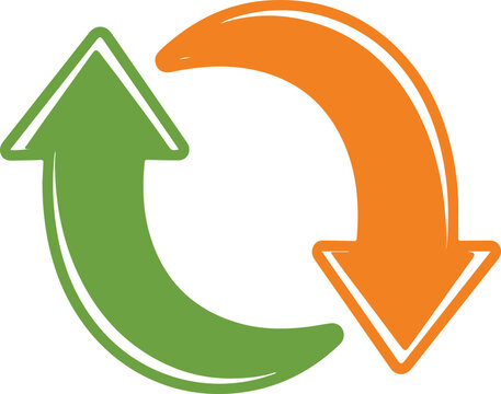 Green and orange arrows form circular refresh or repeat symbol, illustrating process or cycle on transparent background