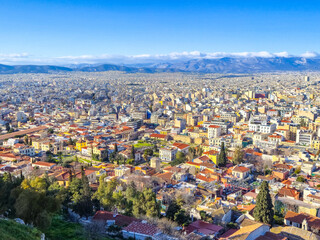 Fototapeta premium A cityscape view of the city of Athens, Greece as seen from the Acropolis rock.