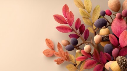Obraz premium Cheerful 3D Clay Render of Colorful Foliage and Natural Elements Display