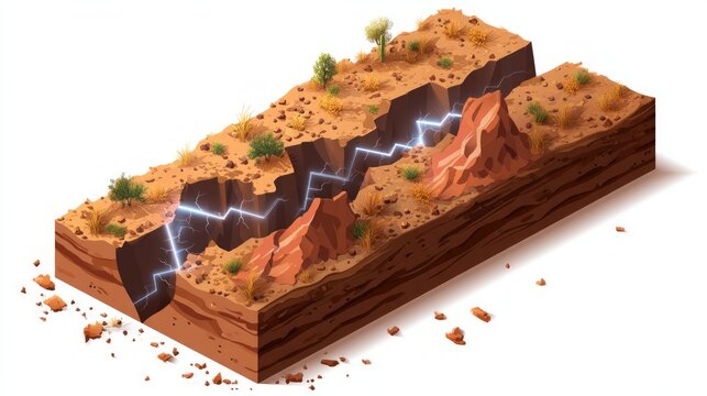 Geological Fault Illustration Depicting Seismic Activity and Earth Movements