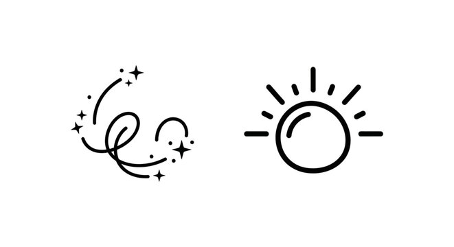 Sparkle swirl and sun rays icon - festive sparkle and gentle sunshine symbols with line art with soft sparktrace with gentle glimmer with graphic resource