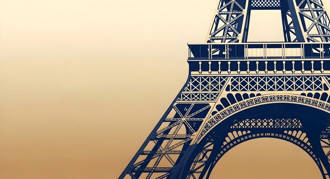 Eiffel Tower Architecture in Paris France with a Warm Gradient Sky Background