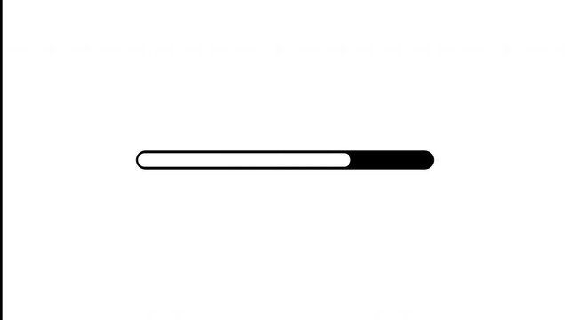 8 bit loading bar overlay on white background, retro 8 bit loading screen animation with a pixel-style progress baron  white background. 4K Video