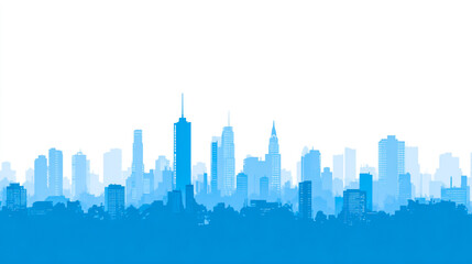 Obraz premium Simplified city skyline silhouette in light blue
