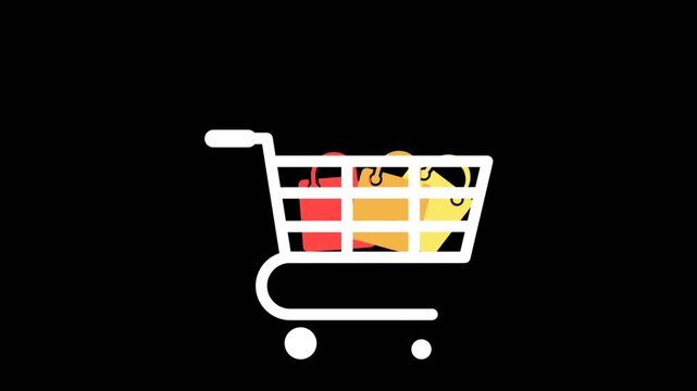 animated shopping cart icon full of shopping items