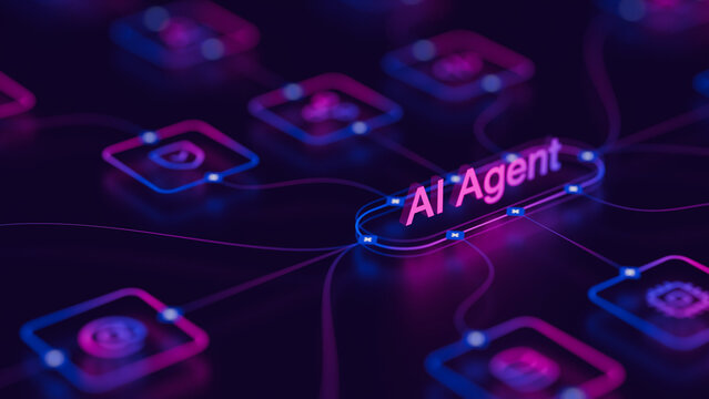 AI agentic workflow automation artificial intelligence agent software interface nodes triggers data tool dashboard coding icon flow process database technology 3d rendering.