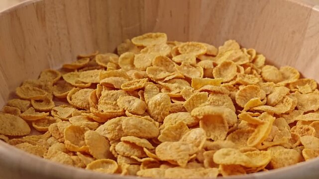 Cornflakes in a white cup.	