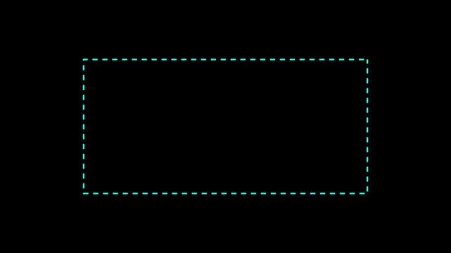 Dotted line rectangle frame animation on black background. 4K minimal border path motion.