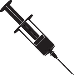 Fototapeta premium Black silhouette of a medical syringe with needle on a white background also transparent background injection