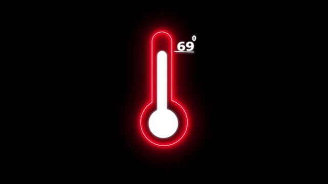 Extreme heat alert thermometer scale rising 69 degrees animation. Digital thermometer showing extreme heat climate change concept 4k