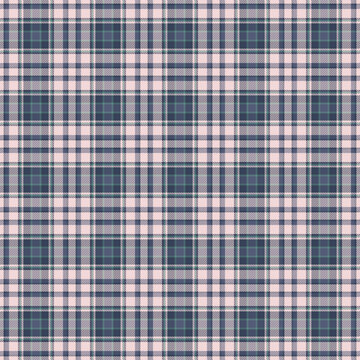 Stitched seamless pattern check, harvest plaid background fabric. Worn textile texture vector tartan in light and blue colors.