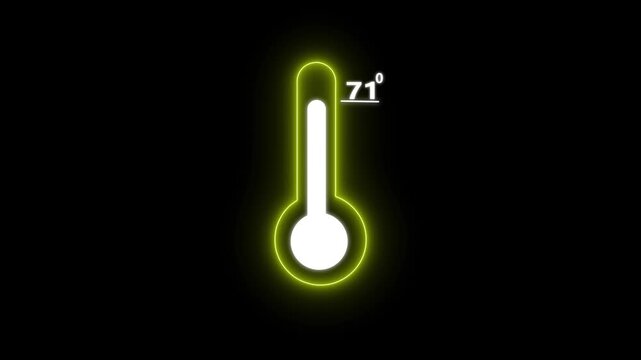 Thermometer equipment showing 71 degree hot or cold weather. 4K Video, Glowing neon line Meteorology thermometer measuring icon animation..