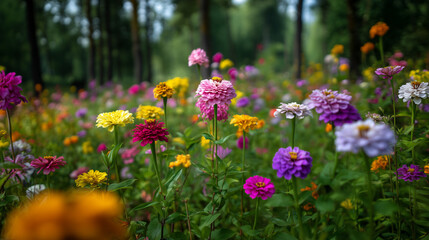 Beautiful garden with colorful flowers in full bloom. Featuring a variety of vibrant floral arrangements 