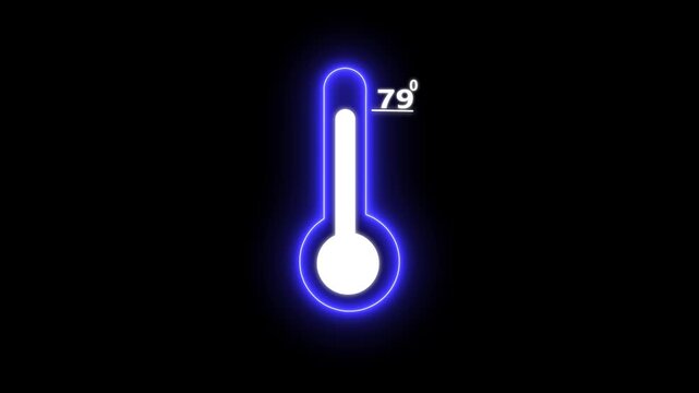 Thermometer equipment showing 79 degree hot or cold weather. 4K Video, Glowing neon line Meteorology thermometer measuring icon animation.