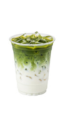 A cup of green tea with milk and boba isolated on transparent background