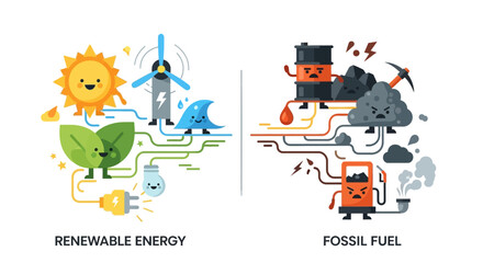 Fototapeta premium Renewable Energy vs Fossil Fuels A Visual Comparison of Power Sources