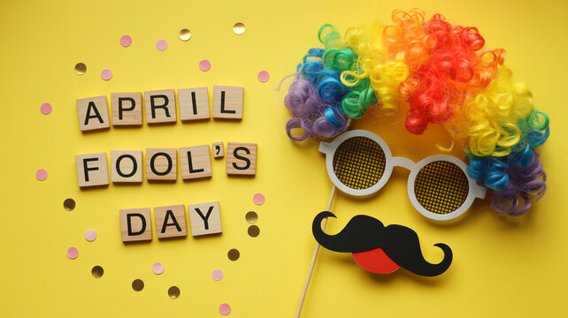 April Fool's Day props on yellow background