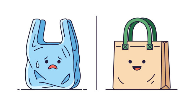 Plastic bag versus reusable tote bag, symbolizing environmental protection and eco-friendly choices for a sustainable future