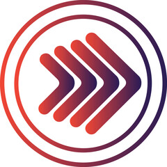 Obraz premium Gradient red and purple chevron arrows enclosed in concentric circular borders for navigation and speed concepts on checkered background