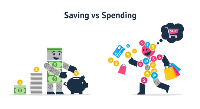 Visual comparison of responsible saving habits versus impulsive spending, highlighting the balance in personal finance management