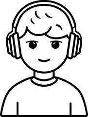 Obraz premium Hand Drawn Boy Wearing Headphones Black and White Avatar Illustration in Minimal Line Art Style Design