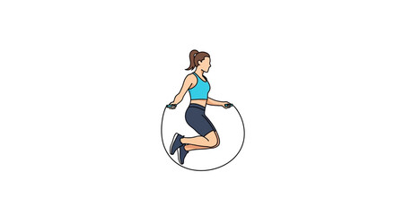 Illustration of a woman skipping with a hula hoop in a fitness warm-up routine with a healthy and energetic mood © NanzZ