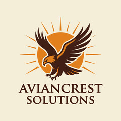 Obraz premium This logo showcases a powerful eagle soaring above a sun symbol, representing strength, vision, and high aspirations in the context of innovative solutions and success.