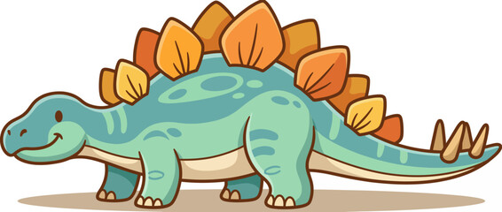 A charming cartoon illustration of a Stegosaurus dinosaur, showcasing its distinctive features and friendly expression, making it perfect for children's themes or educational materials. © Zejun