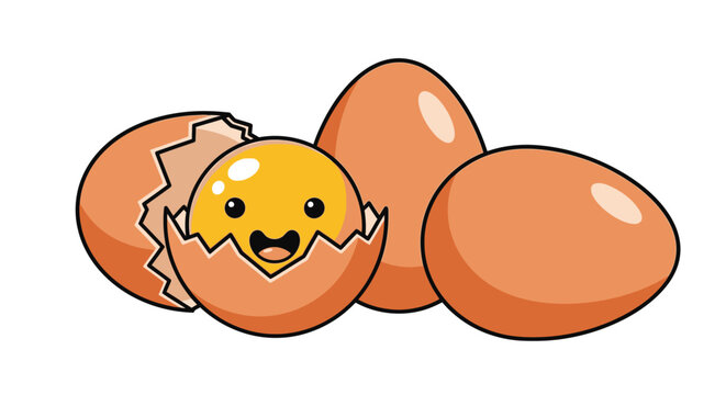 Cute cartoon illustration of a hatching egg with a smiling face