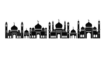 Silhouetted islamic architecture with domes and minarets against white © HOLYLINE ART