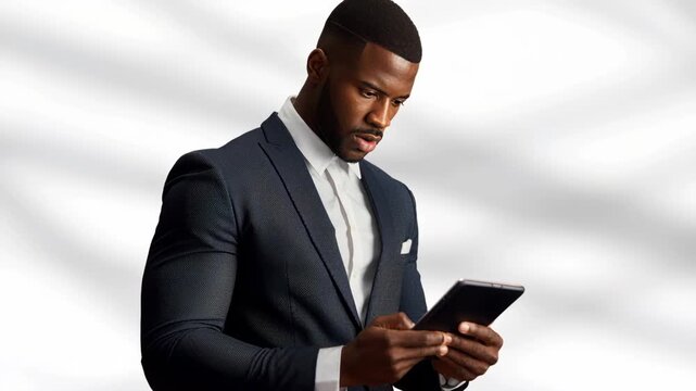 Businessman Using Tablet Device Isolated White Background
