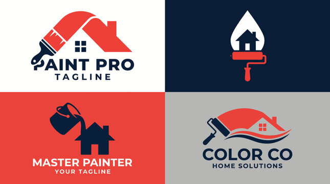 A collection of logos for a painting business, showcasing different artistic styles and vibrant color schemes that represent creativity, home transformation, and professionalism.
