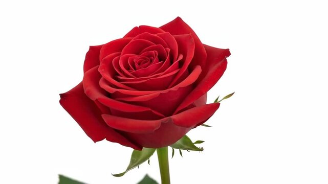 A beautiful red rose in full bloom on a white background for a promotional