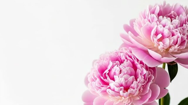 A serene showcasing beautiful pink peonies on a white background for relaxation