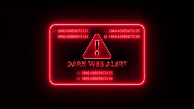 Red neon dark web alert cyber security warning interface animation with glowing digital threat panel and futuristic hacker network monitoring display