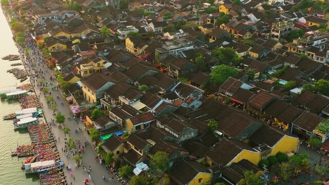 Aerial View of Hoi An Ancient Town at Sunset, UNESCO Heritage Site, Vietnam
Yellow Roofs and Historic Streets in Hoi An Ancient Town
